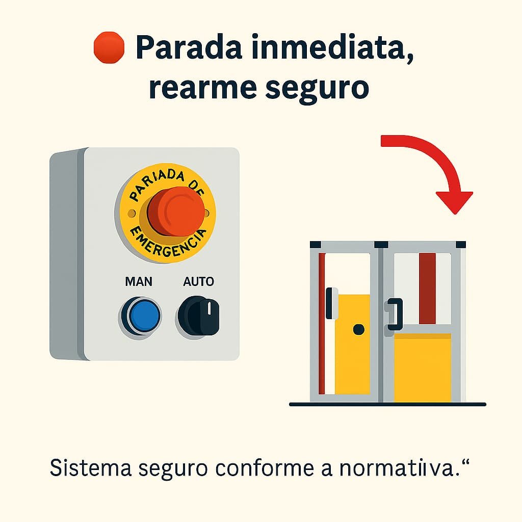 Cuadro con seta de emergencia y sistema de rearme seguro.
